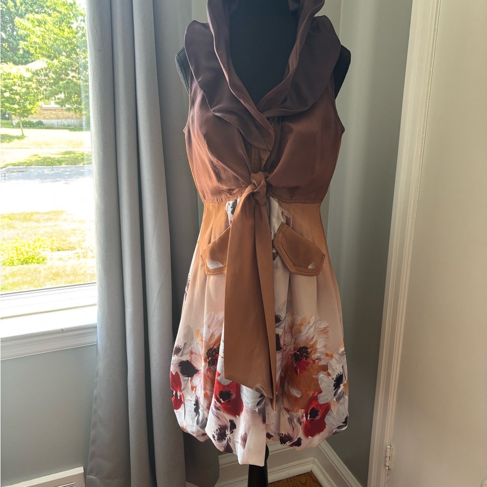Samuel Dong Brown and Floral Mini Dress